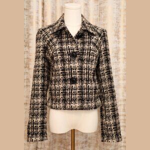 CAbi Black and Creamy White Tweed Jacket Blazer (S) Style 630